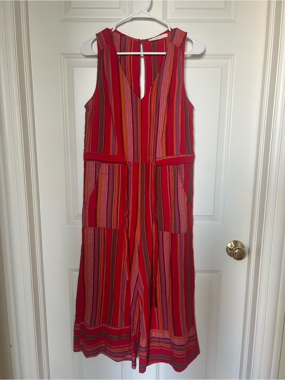 Striped Red Sleeveless One-Piece Jumpsuit